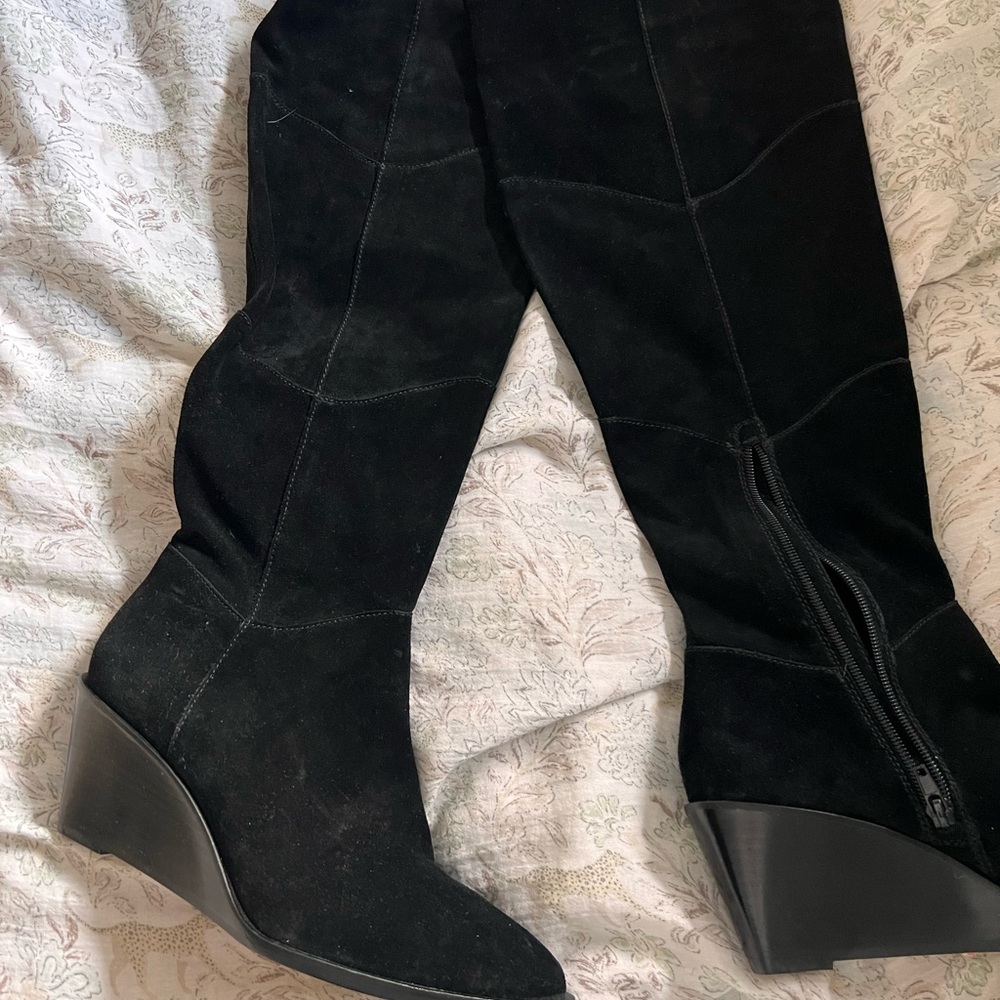 Black suede knee high boots